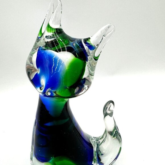 Murano Figurine Large Cat Art Glass Italy 8” Tall Vintage - Picture 2 of 11